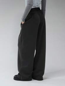 COUREZ Quần jogger ống rộng cạp thấp, kiểu boxer kẻ caro/phong cách Y2K mùa đông cho nữ, quần ống rộng cho nữ, quần thể thao cho nữ, trang phục mùa hè cho nữ. - Màu xám đen - Xem 6