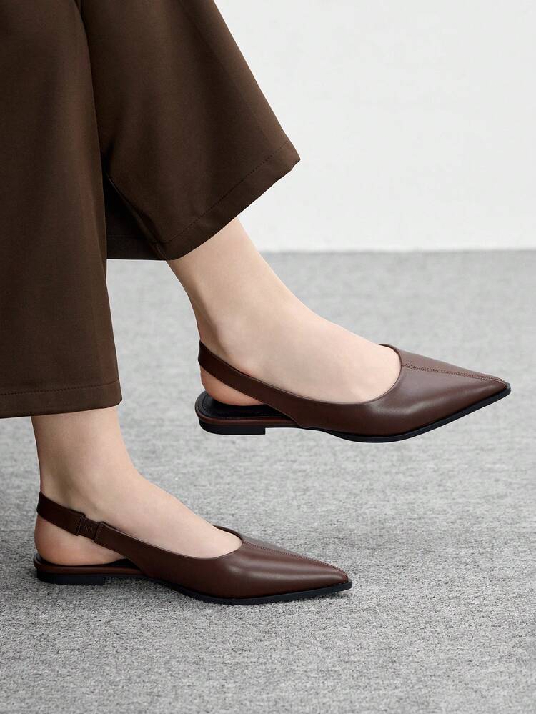 CUCCOO BIZCHIC Minimalist Solid Color Pointed Toe Flat Slip-On Casual Commuting Simple Basic Matching Backless Flat Shoes, Office Wear Spring Shoes