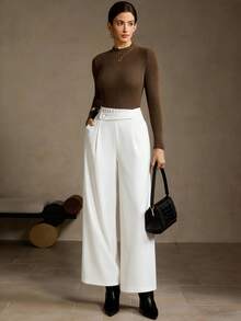 MOTF PREMIUM 女士优雅斜插口袋阔腿裤 - 白色 - 查看 6