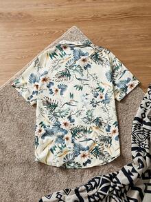 SWAVVY Loose Fit Men's Tropical Print Shirt, No T-Shirt - Apricot - View 2