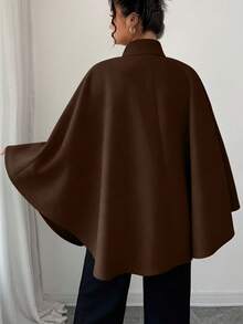 SHEIN Elenzya 大码女士优雅针织羊毛大衣，适合秋冬季节，棕色/巧克力棕色 - 棕色 - 查看 2