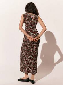 Poéselle 女士休闲碎花长款V领无袖连衣裙 - 彩色 - 查看 5