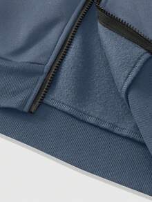 ROMWE MEN Street Life Men's Casual Angel Print Zip-Up Hoodie, Autumn/Winter - Dusty Blue - View 5