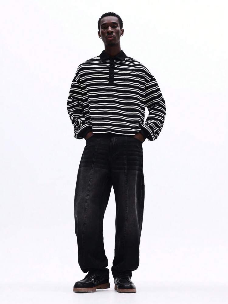 Horizontal Striped Polo With Long Sleeves