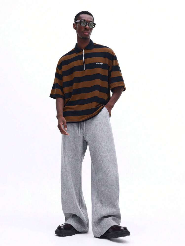 Striped Half Zip Polo Shirt