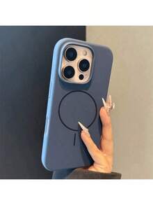 奢华亮泽荧光液态硅胶手机壳，兼容 17 Air 16 15 14 13 12 17 Pro Max Plus，带磁吸软壳 - 寶藍色 - 查看 12