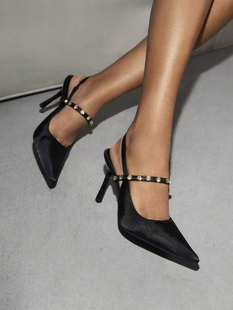 CUCCOO SZL Women's Fashionable Elegant Party Rhinestone Decorated Pointed Toe Pumps For Christmas