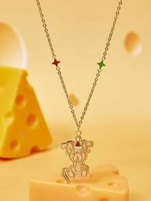 TOM & JERRY X SHEIN Christmas Limited Edition Cartoon Pattern Fashion Necklace - Gold - View 1