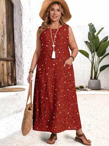 EMERY ROSE Plus Size Crew Neck Sleeveless Comfortable Breathable Soft Loose Dress With Pockets Spring - Multicolor - View 4