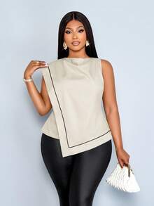 SOLERSUN 大码女式通勤垂褶领撞色黑色条纹亚麻不对称下摆衬衫，适合日常穿着、度假、音乐节、购物、约会、办公等场合，时尚通勤之选。 - 白色 - 查看 1