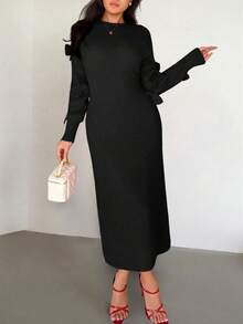 Rafferiza Women's Basic Minimalist Fashion Design Bow Elegant French Style Sweater Dress - Black - View 6