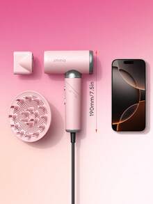 JMMO Hair Dryer, Ionic Blow Dryer, Fast Drying, Low Noise, Foldable Portable With Diffuser And Nozzle, Compact Mini Home And Travel, Pink-EU Plug