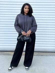 Alexandranx Casual Minimalist Pattern Loose Fit Hoodie Sweatshirt For Women, Retro Western Cowboy Boots Pattern, Back To School, Autumn/Winter, Fall, Vintage, Soft Girl, Country, Streetwear, Gift For Mom - Dark Grey - View 6