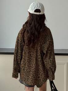 DAZY 女童豹纹翻领长袖休闲衬衫，秋季款 - 咖啡棕 - 查看 6