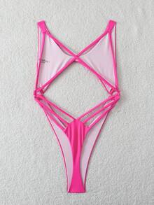 Swim SXY Women's Solid Color Sexy High Cut Backless One-Piece Swimsuit