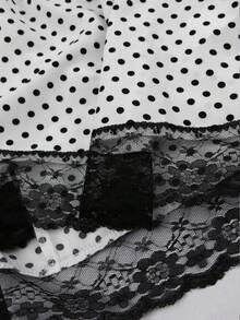 Sweetra Áo camisole thời trang cỡ lớn dành cho nữ, phối ren và chấm bi. - Đen và trắng - Xem 3