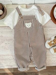 Pixure   Baby Boy Woven Striped Bear Graphic Casual Bib Overalls - Multicolor - View 6