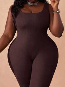 CurvyTilda Bộ đồ liền thân Slayr Basic Casual Co giãn, Đan cỡ lớn - màu nâu - Xem 5