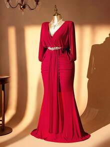 Rometta Robe maxi élégante et sexy en tissu stretch de couleur unie, coupe slim, avec taille cintrée, style français. Convient pour le printemps/été, la rentrée, les vacances, la remise des diplômes, les fêtes (Saint-Valentin, Noël, Fête des mères, Halloween, Thanksgiving, Pâques), les festivals de musique, les bals, les sorties, les mariages, les activités de plein air. - Rouge foncé - Voir 8