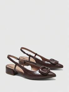 CUCCOO BIZCHIC Giày bệt hở lưng màu trơn tối giản dành cho nữ, đi làm và thường ngày - Cà phê nâu - Xem 7