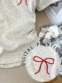 Resyla Women's Casual Bow Print Short Sleeve T-Shirt, Summer - Grey - View 4