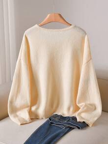 CosyJoli Plus Size Casual Bow Embroidered Round Neck Cardigan Sweater Cute Button Up Bow Cardigan In Fall/Winter/Spring Women, Spring Breaks - Apricot - View 2