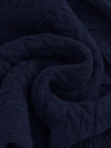 ROMWE Romantic Thick Knit Z-Pattern Deep Floral Gray Off Shoulder Lantern Sleeve Pullover Sweater - Navy Blue - View 5