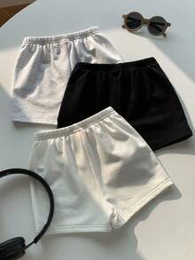 SHEIN 3pcs Baby Boy Elastic Waist Sports Shorts Set With Decorative Ribbon - Multicolor - View 2