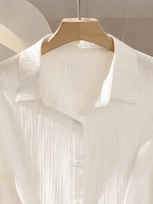 GlowEve 春夏新款休闲优雅时尚简约办公通勤女式户外金属扣白色腰带收腰条纹长袖女式衬衫