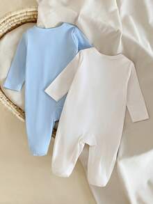 Neugeborenen Baby Schlafanzug - 2-teiliges Schlafanzug-Set mit süßem Tierdruck, Fußteil, Blau Elfenbein, Rundausschnitt, Langarm, Druckknöpfe zum leichten An- und Ausziehen, weich für alle Jahreszeiten, ideales Zuhause-Outfit, Neugeborenen-Geschenk, Feiertage 2026 - Verschiedenfarbig - Übersicht 2
