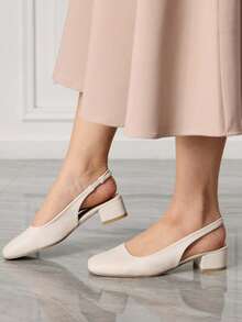 Sleekvia 女士休闲方跟平底鞋，纯色，适合办公和通勤穿着。 - 杏色 - 查看 5