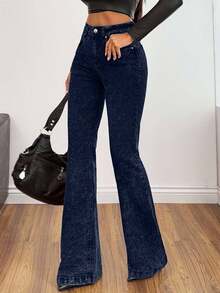 98%Cotton Grey Slim Fit Flared Jeans - Dark Wash - View 6