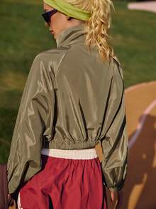 Medorelle Chaqueta deportiva casual de mujer de unicolor con cordón - Verde militar - Ver 2