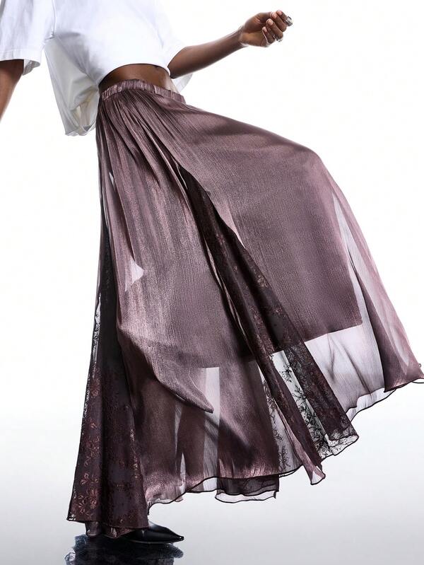 LYSMO 2026 New Arrive Minimalism Spring/Summer Women's Elastic Waist Contrast Lace Elegant A-Line TOP/ Summer Outfits/ Summer Tops /Spring Outfit Women /Spring/ Spring Break Outfits /Valentine's Day/Valentine Outfits For Women / Valentine Clothes/Birthday Outfits For Women /Birthday /Going Out Top/Going Out Tops For Women /Oing Out Tops /Elegant Women's Blouses /Elegant Blouses For Ladies / Elegant Dress Women/Casual Blouses For Women/Vacation Outfits Women /Vacation/Summer Holiday Outfits / Holiday Outfits For Women /Vacation Outfits For Women/ Y2k /\Y2k Clothes / Y2k Women/2000s Style /Y2K Top/ Brown Top/Brown