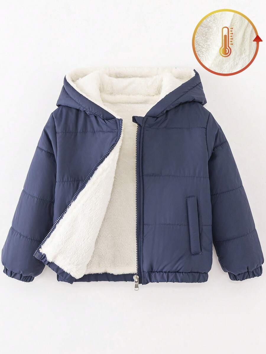 SHEIN Explorewe Young Boy Winter New Zipper Hooded Thermal Lined Thick Real Pocket Casual Classic Padded Coat, Autumn/Winter Kids Winter Coat Kids Jacket Wear Childrens Jacket Kids Coat Wear Kids Winter Coats Toddler Jacket Childrens Cotton Jacket Toddler Winter Coat Children S Cotton Jacket Toddler Boy Winter Coat - Navy Blue - View 1