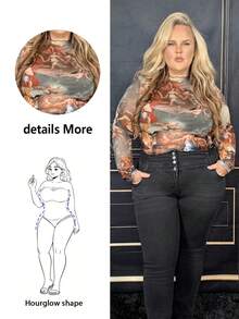 Hourglow Dollyholly86 Plus Figure Graphic Lettuce Trim Mesh Top, For Hourglass Body Shape - Multicolor - View 9
