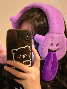 Joivida Winter Plush Ear Muffs For Daily Commute, Cute Cartoon Ear Warmers With Tongue-Out Design, Urban Korean Style Cold Weather Gear - Multicolor - View 10