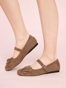 CUCCOO DOLLMOD Women's Square Toe Buckle Design Fashion 3D Floral Decor Loafers - Brown - View 5