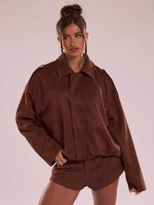 SHEIN BAE Chaqueta corta casual, suelta y relajada - Marrón - Ver 4