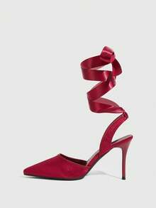 CUCCOO SZL Damen Spitze Zehen Wickel Design modische High Heels, vielseitig für den täglichen Gebrauch - Bordeaux - Übersicht 2