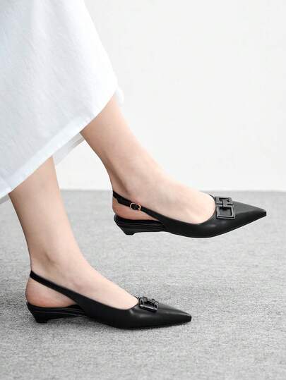 CUCCOO BIZCHIC 女士尖头低跟黑色简约优雅时尚百搭平底鞋，新款春秋季通勤包头办公工作鞋