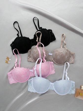 DesireSculpt 4 st/set sexiga spetslösa push-up-bh:ar för kvinnor