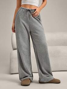 SHEIN 2pcs Women Solid Color Casual Lounge Pants, Winter - Multicolor - View 3