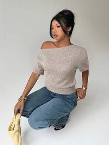 Aloruh Women's Casual Spring/Summer New Knitted Oblique Shoulder Loose Knit Top - Multicolor - View 7