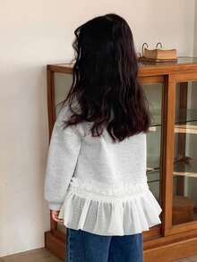 DAZY 女童圆领针织抓绒撞色网眼卫衣，秋季款