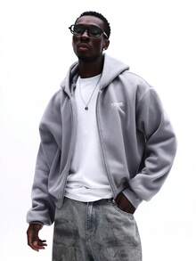 SUMWON Men's Zip Up Hoodie With Chest Logo Long Sleeve Casual Pullover Fall Winter Streetwear Sweatshirt Outerwear - Light Grey - View 1