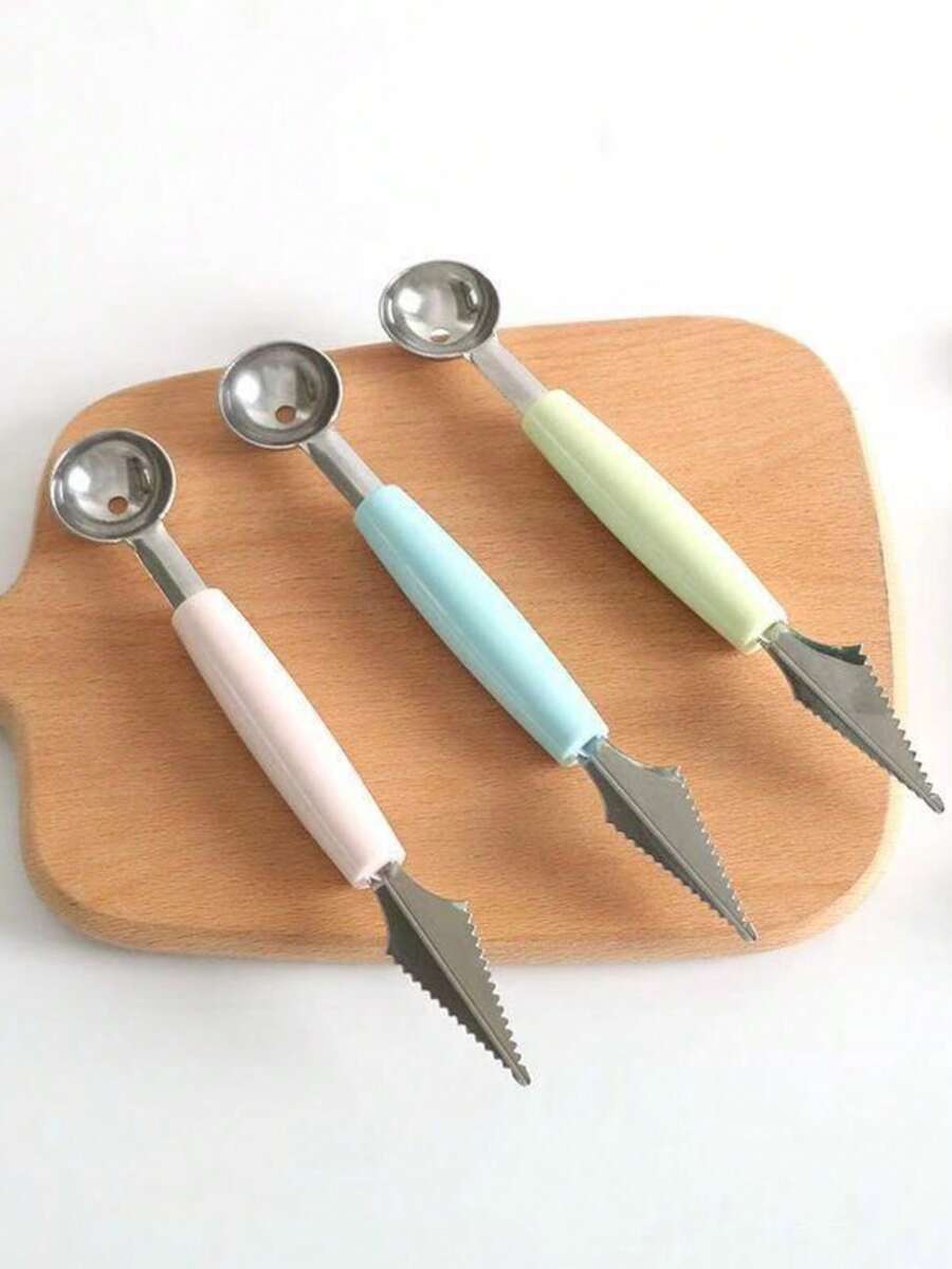 Double-Ended Stainless Steel Fruit Spoon Melon Baller Ice Cream Scoop Watermelon Spoon Fruit Ball Maker - Multicolor - View 1