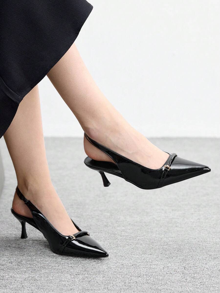 CUCCOO BIZCHIC Women's Pointed Toe Buckle Design Everyday Versatile Fashion High Heels - Black - View 1