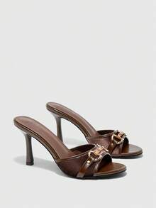 CUCCOO BIZCHIC 女士时尚优雅夏季高跟凉鞋 - 巧克力棕 - 查看 2