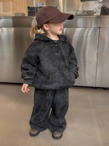 DAZY 2件套女童渐变水洗连帽衫上衣和宽松运动裤，运动套装 - 灰色 - 查看 2